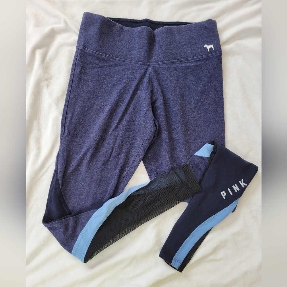 PINK Victoria's Secret yoga Navy & light blue w/mesh detail legging S